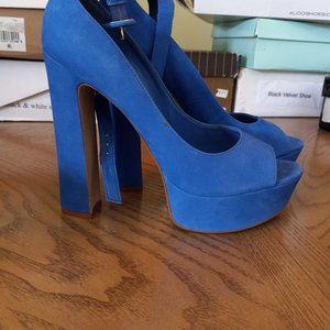 Aldo Blue Strap Peep Toe Suede Heels